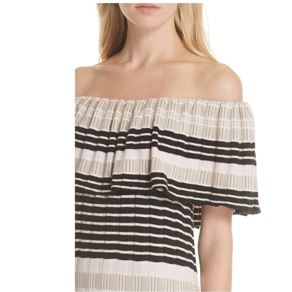 New Free People Womens Off Duty Off-Shoulder Dress, Pink black white stripe knit - Picture 5 of 10